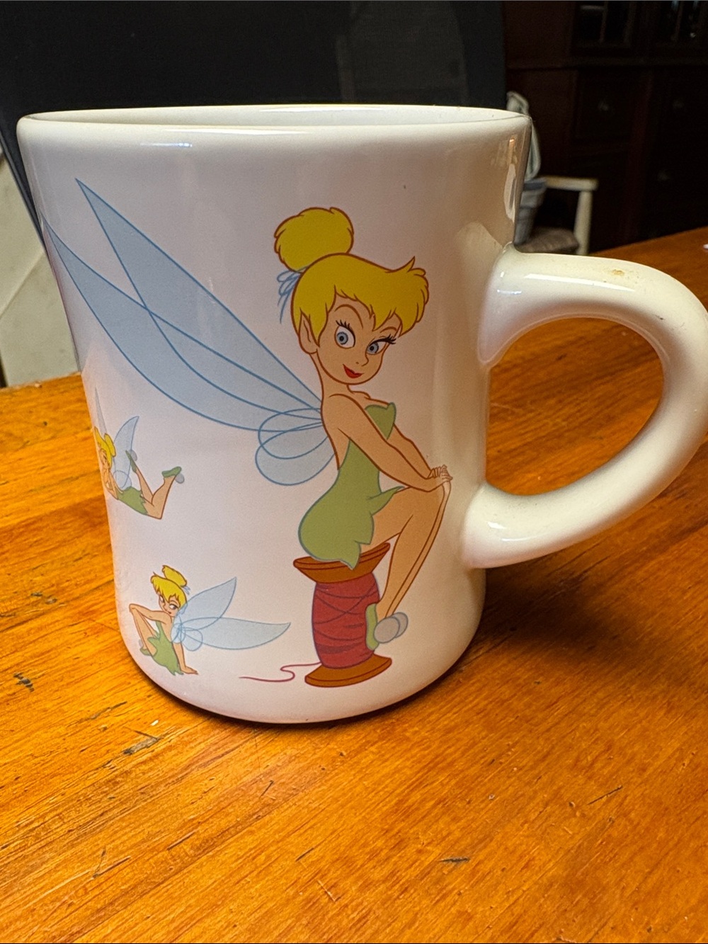 Disney Tinker Bell White Mug with Green and Yellow Accents
